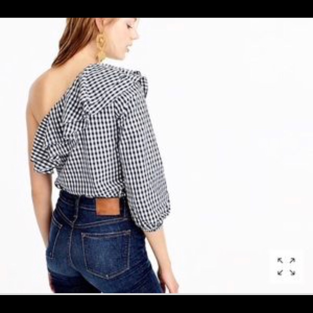 JCrew Ruffle one shoulder gingham top - Picture 2 of 4